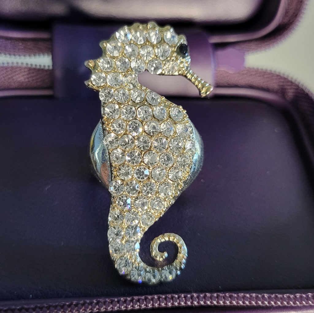 Fun Costume Seahorse Crystal Ring With Adjustable Band
